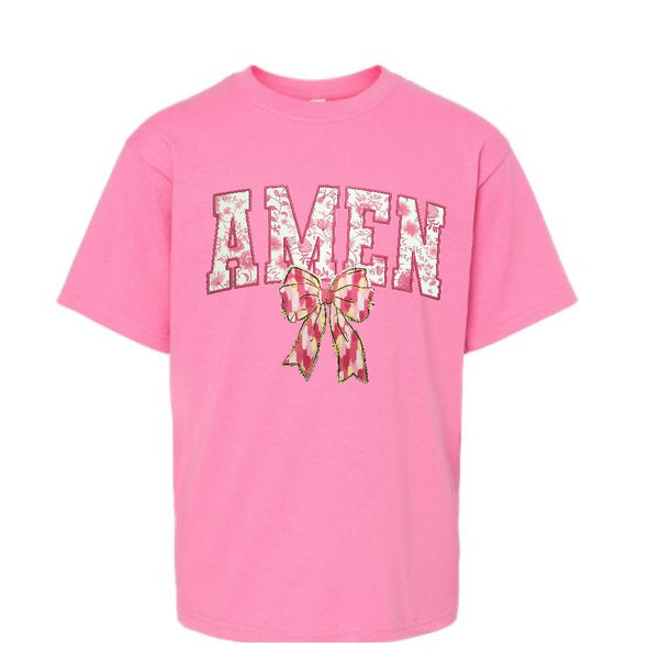 Preppy Pink Amen with Watercolor Bow