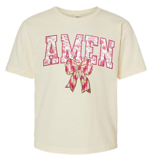 Preppy Pink Amen with Watercolor Bow