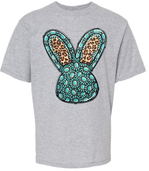 Turquoise and Cheetah Wester Bunny T-shirt