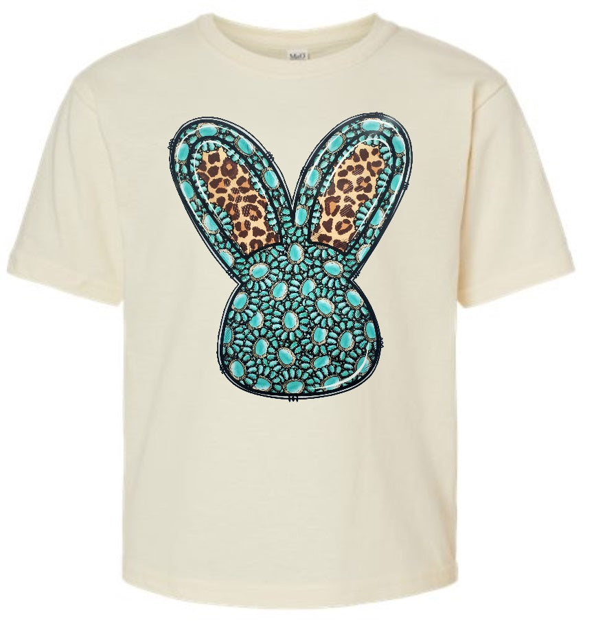 Turquoise and Cheetah Wester Bunny T-shirt