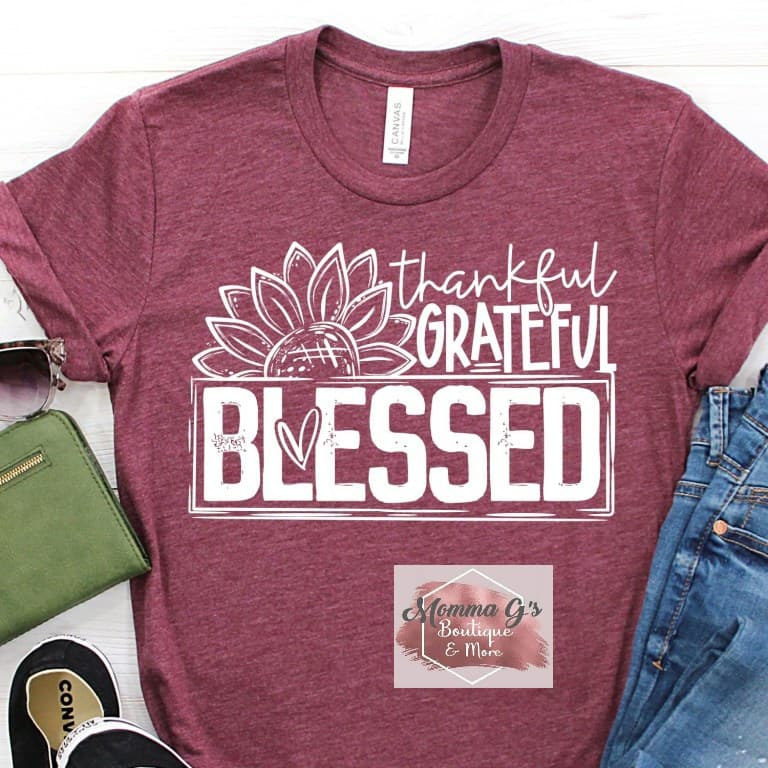 Thankful Grateful Blessed with Sunflower - Momma G's Boutique