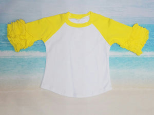 Yellow Ruffle Raglan - Momma G's Children's Boutique, Screen Printing, Embroidery & More