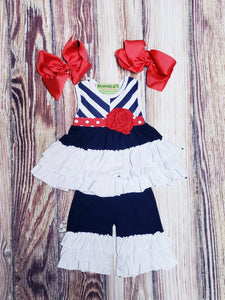 Navy, Red & White Ruffle Set - Momma G's Children's Boutique, Screen Printing, Embroidery & More
