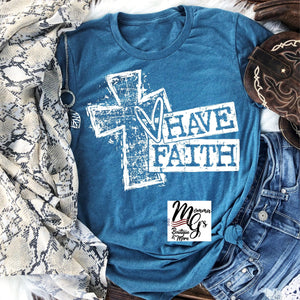 Have Faith Distressed Cross and Heart style T-shirt