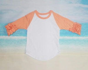 Coral Raglan with Ruffles - Momma G's Children's Boutique, Screen Printing, Embroidery & More