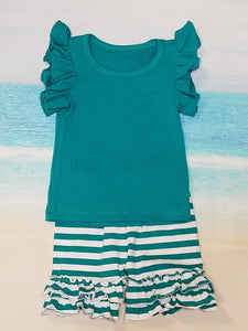 Teal Ruffle Shorts Set - Momma G's Children's Boutique, Screen Printing, Embroidery & More