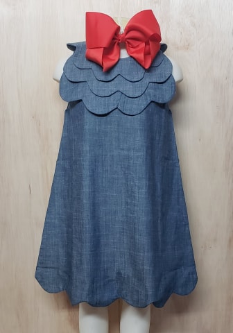 Triple Scalloped Chambray Dress - Momma G's Children's Boutique, Screen Printing, Embroidery & More