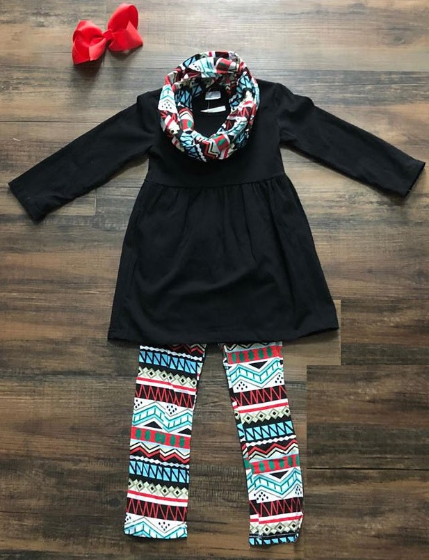 Aztec Fun Leggings Set with Scarf - Momma G's Children's Boutique, Screen Printing, Embroidery & More