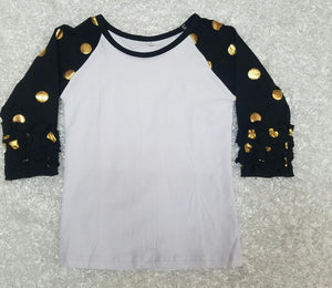 Black with Gold Polka Dots Raglan - Momma G's Children's Boutique, Screen Printing, Embroidery & More