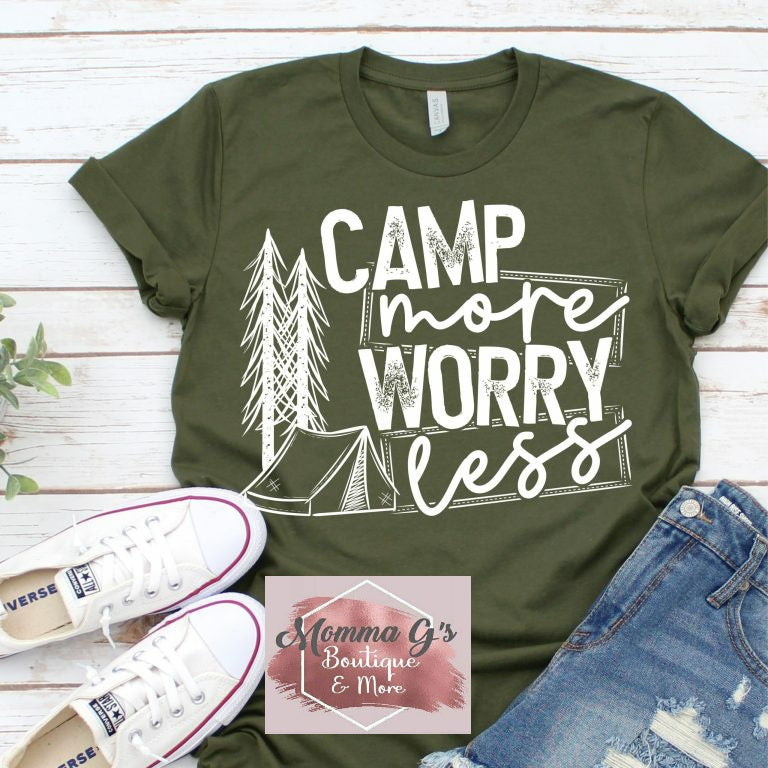 Camp More Worry Less T-shirt, tshirt, tee - Momma G's Children's Boutique, Screen Printing, Embroidery & More