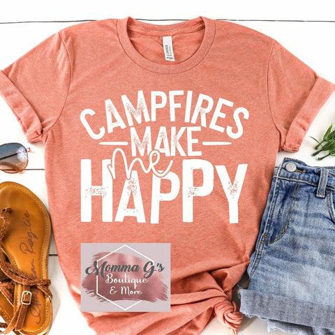 Campfires Make Me Happy T-shirt, tshirt, tee - Momma G's Children's Boutique, Screen Printing, Embroidery & More