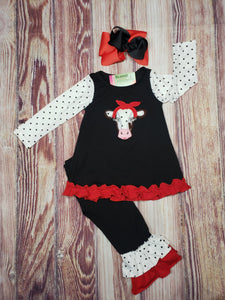 Black and Red Cow Pant Set - Momma G's Children's Boutique, Screen Printing, Embroidery & More