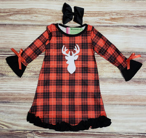 Red Plaid Dress with Deer - Momma G's Children's Boutique, Screen Printing, Embroidery & More