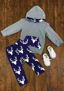 Grey and Blue Antler Hoodie - Momma G's Children's Boutique, Screen Printing, Embroidery & More