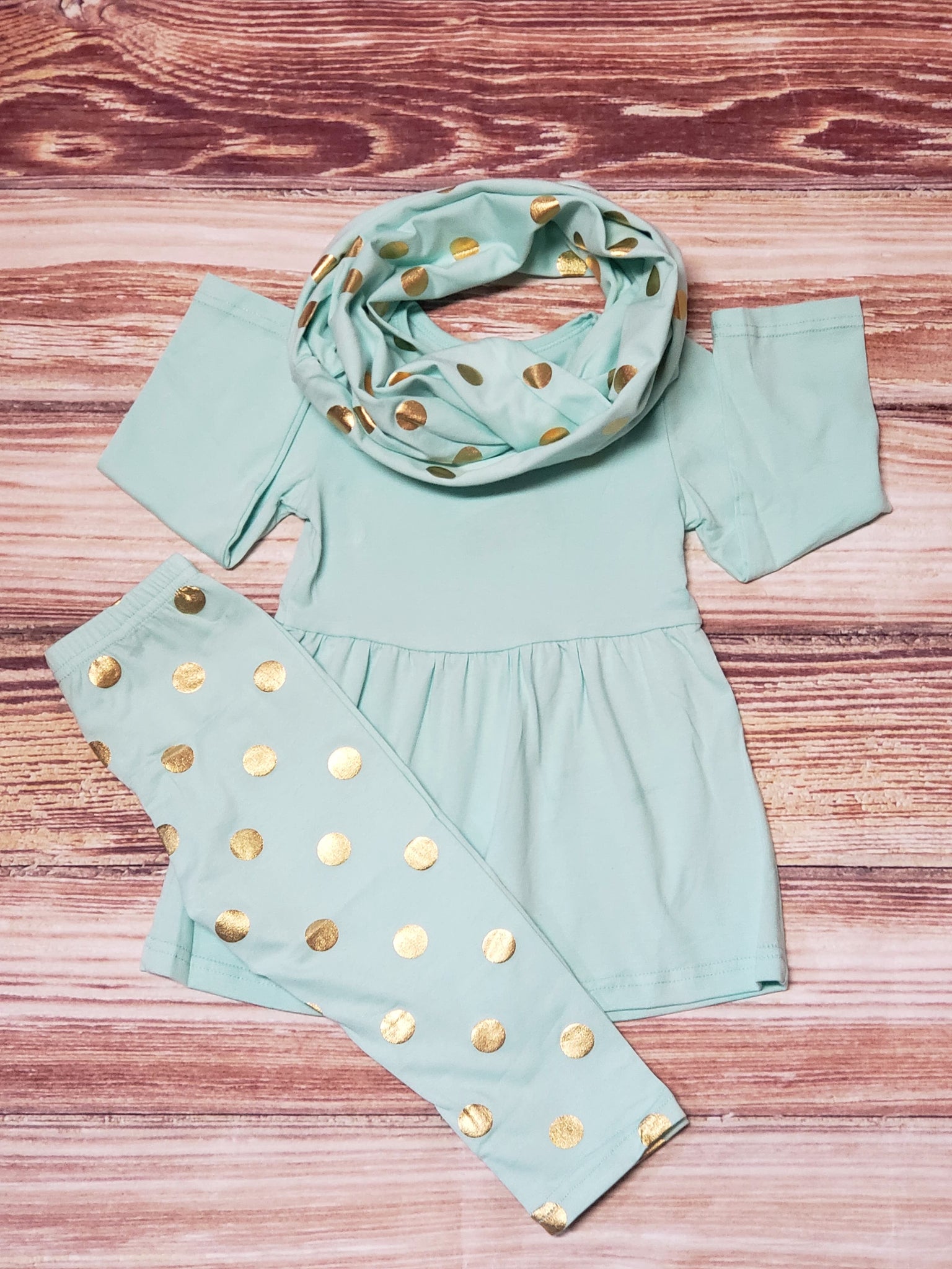 Mint and Gold Scarf set - Momma G's Children's Boutique, Screen Printing, Embroidery & More
